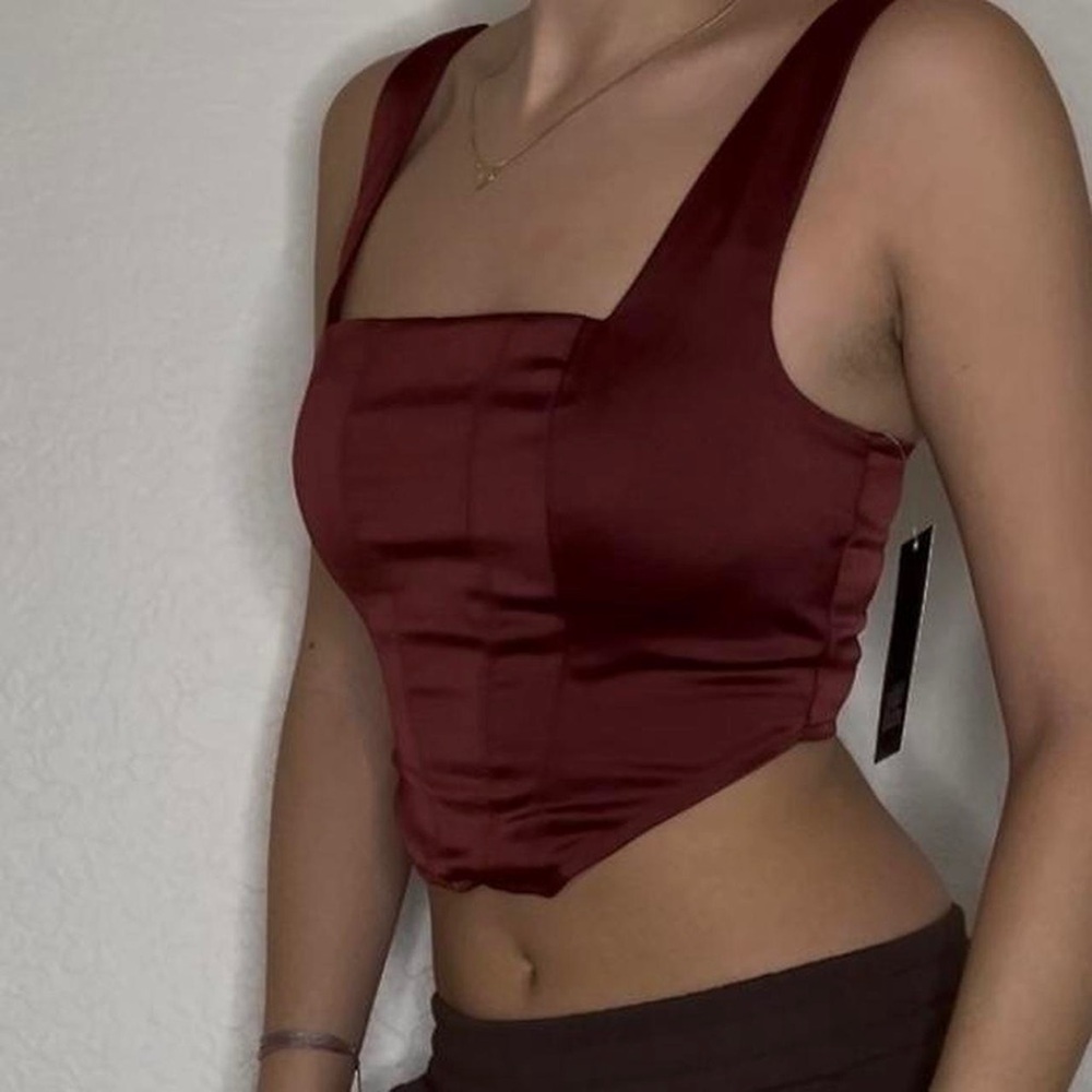 Wild Fable Burgundy Satin Crop Top